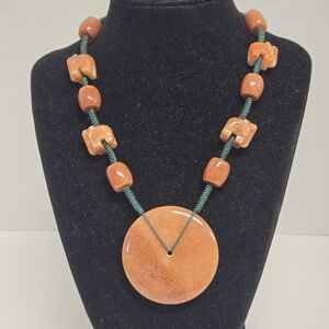 Vintage Aventurine Orange, and Yellow Beaded Adjustable Necklace 14"-26"